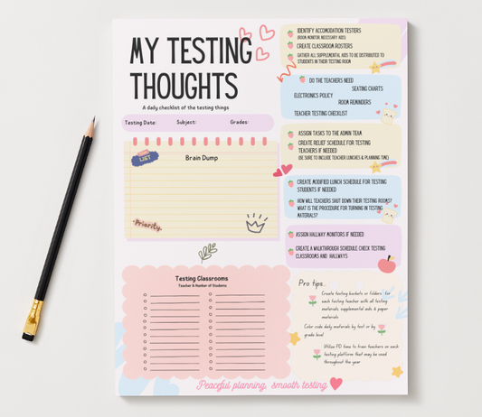 Large Testing Planning Notepad| My Testing Thoughts