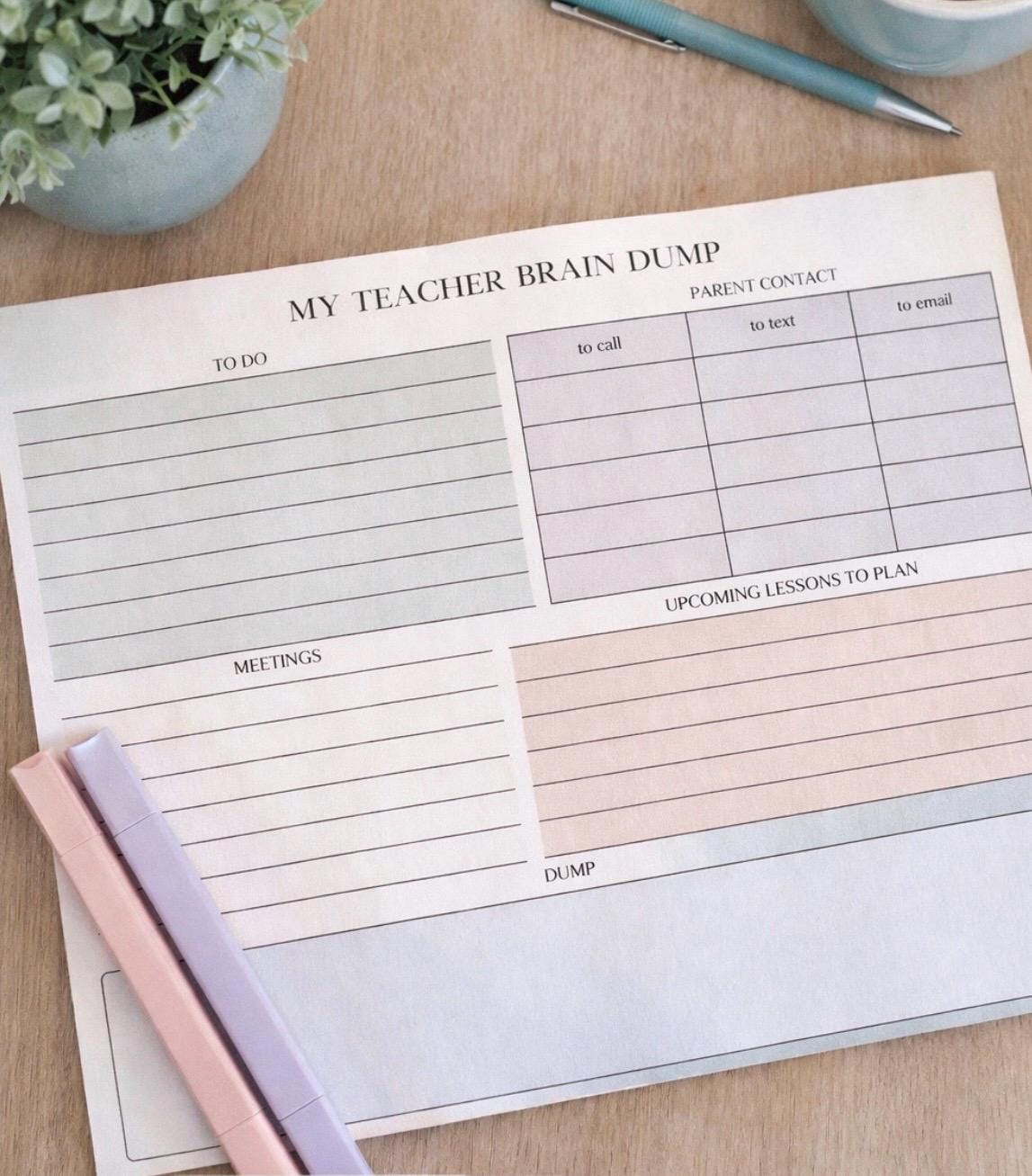 Large Notepad| My Teacher Brain Dump Notepad